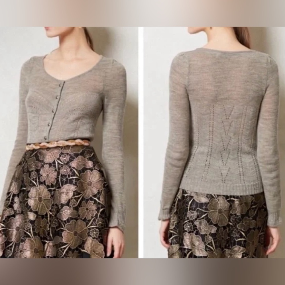 Knitted & Knotted by Anthropologie Gray Button Down Cardigan - Size S